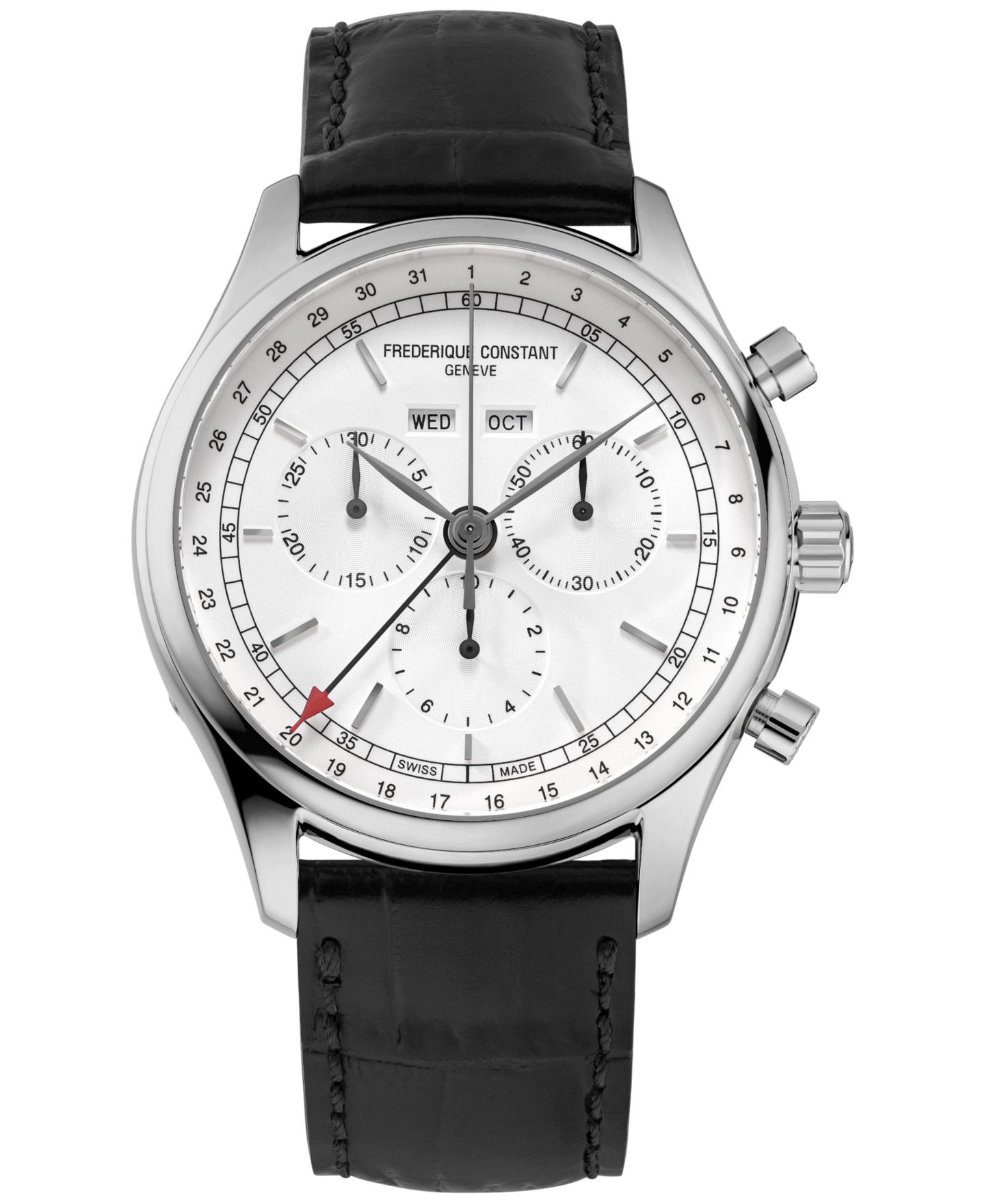 Мужские часы Frederique Constant Swiss Chronograph Black Leather Strap Watch 40mm — фото 1