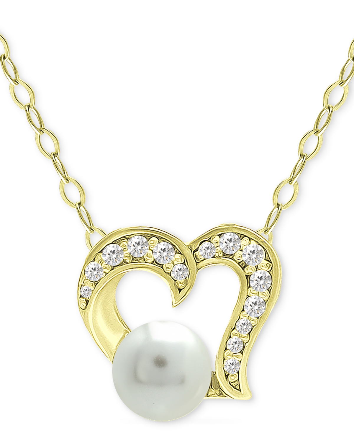 Giani Bernini Freshwater Pearl (5mm) & Cubic Zirconia Open Heart Pendant Necklace, 16" + 2" Extender, Created For In Gold Over Silver