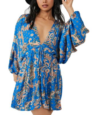 Free People Women's Printed Arzel Draped-Sleeve Mini Dress - Macy's