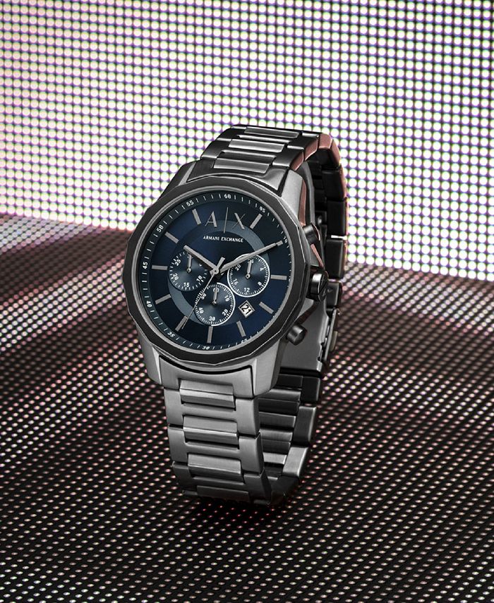 Gunmetal 44mm Bracelet Stainless Steel Exchange Armani Chronograph Macy\'s - A|X Men\'s Watch,