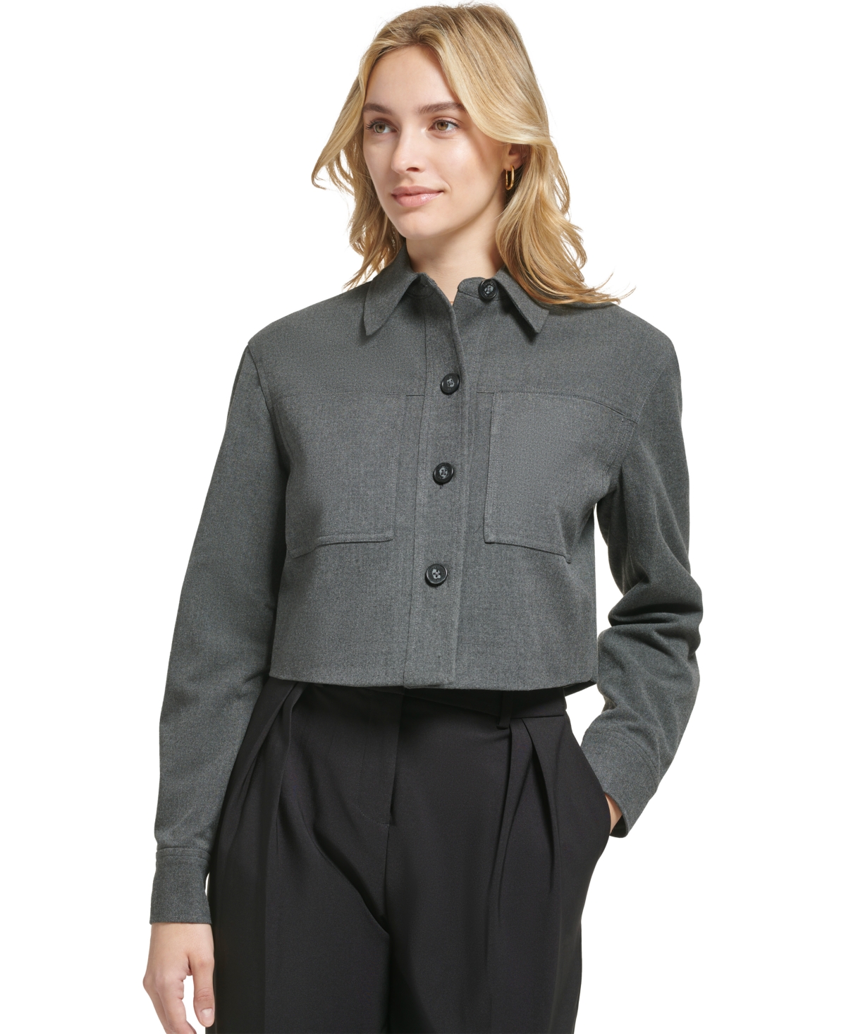 Calvin Klein Women's Cropped Button-Front Long-Sleeve Jacket