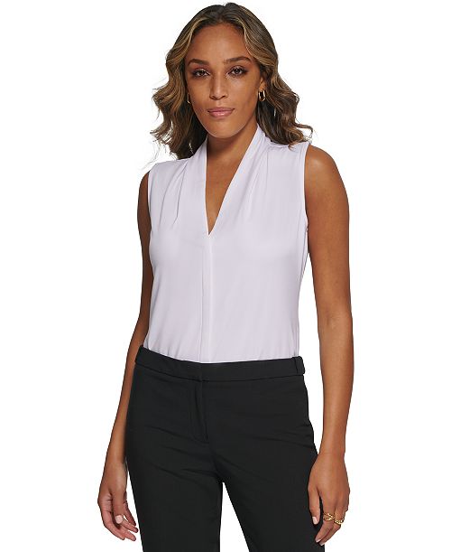 alfani Calvin Klein Gathered V-Neck Sleeveless Top Women's Fashion Shoes & Accessories