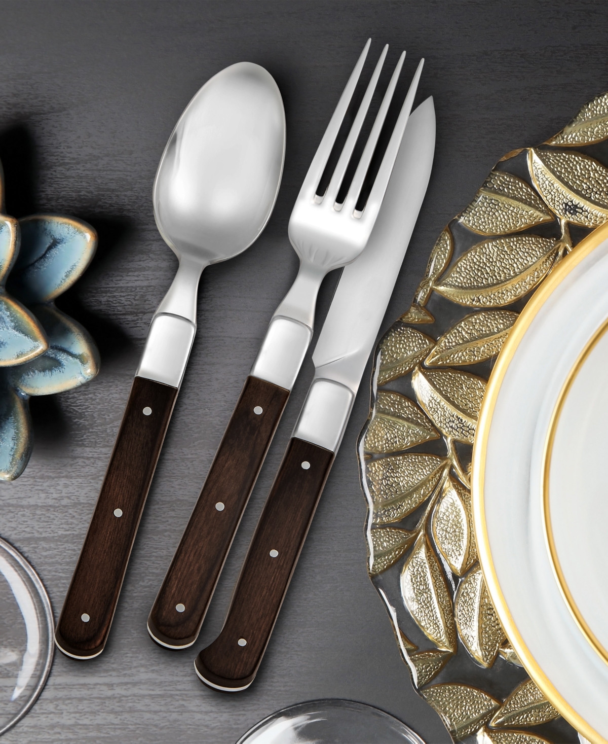 Hampton Forge Saint Michel 18/10 Stainless Steel Piece Set, Service for 4 - Multi and Brown, Wood