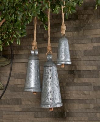Black Metal Bohemian Decorative Cow Bell with Jute Hanging Rope Set 3 Pieces