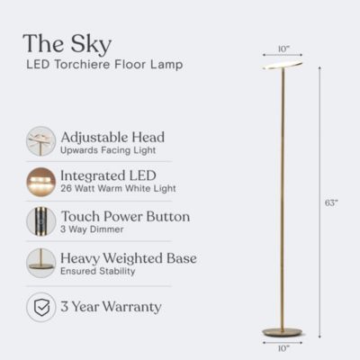 Sky 63" Super Bright LED Torchiere Modern Floor Lamp with Adjustable Head