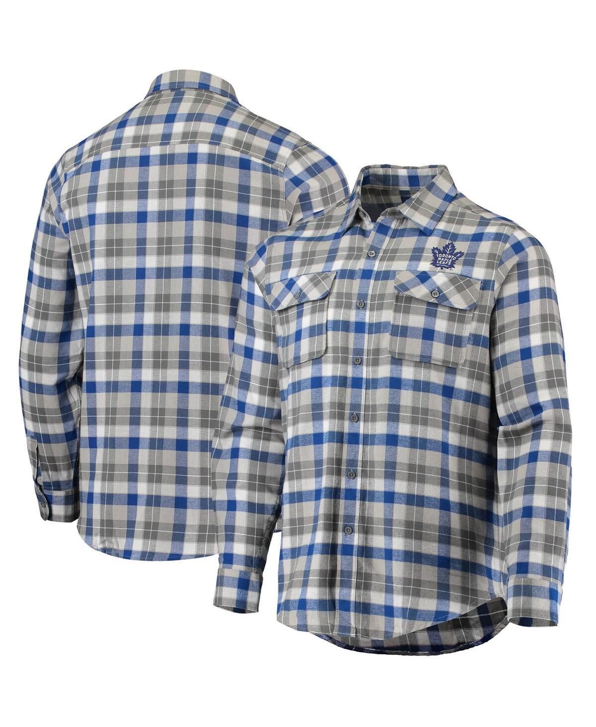 Men's Antigua Blue, Gray Toronto Maple Leafs Ease Plaid Button-Up Long Sleeve Shirt - Blue, Gray