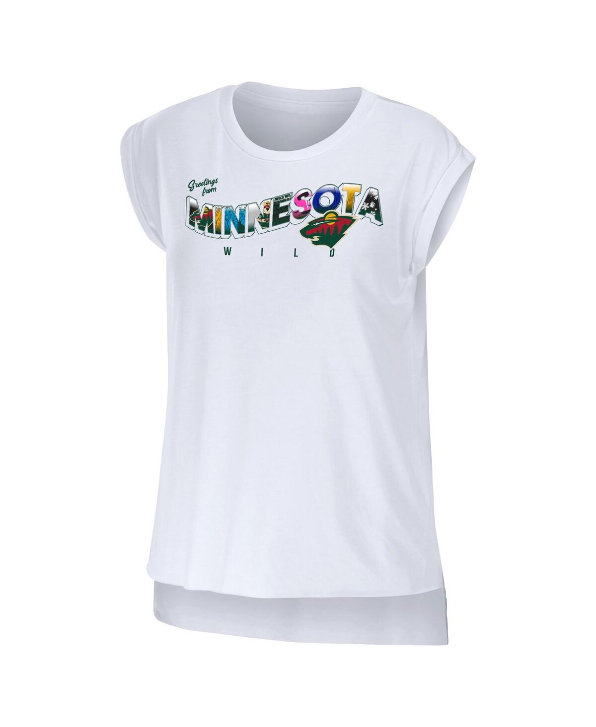 Shop Wear By Erin Andrews Women's  White Minnesota Wild Greetings From Muscle T-shirt