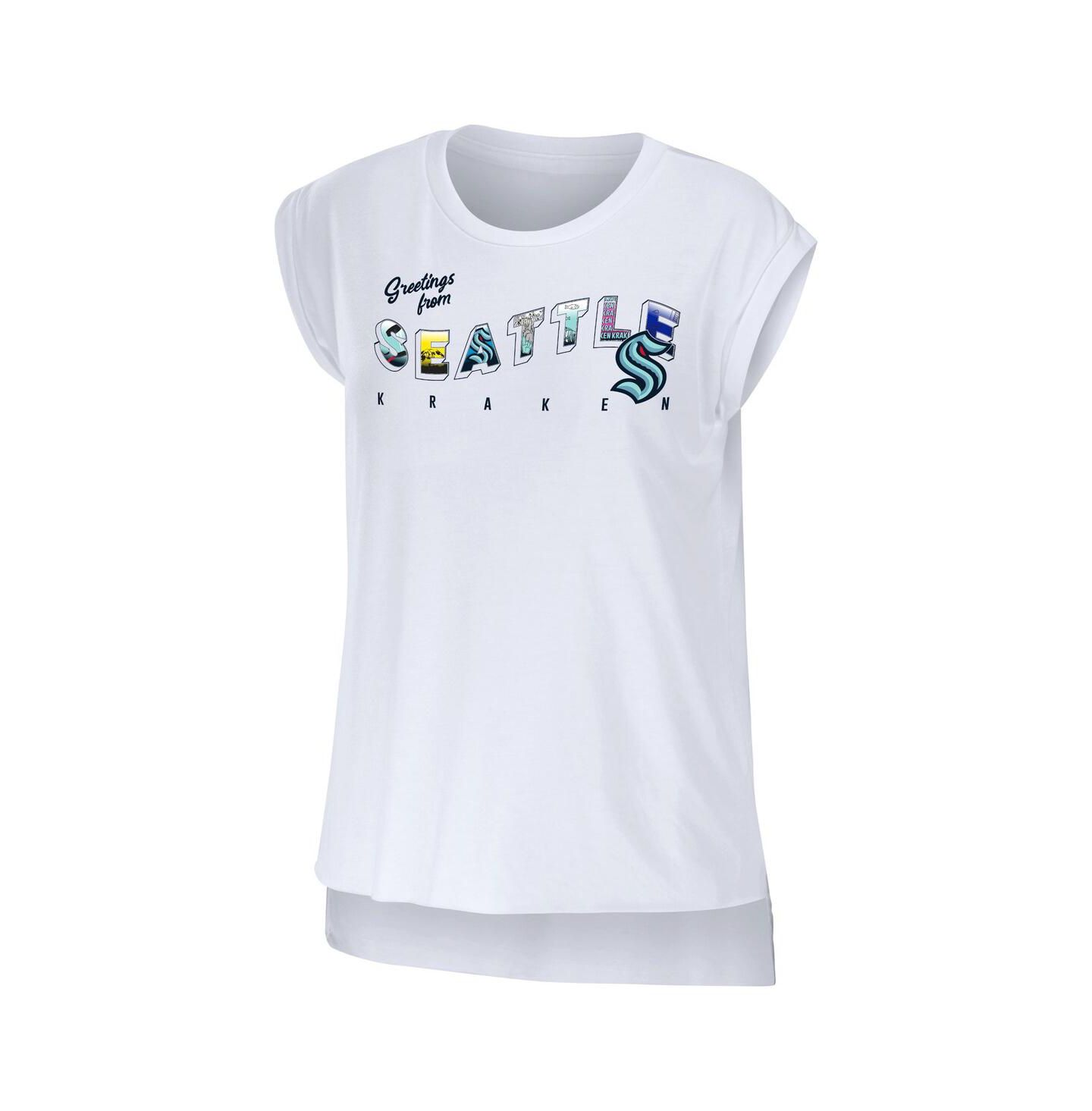 Женская футболка WEAR by Erin Andrews White Seattle Kraken Greetings From Muscle — фото 4