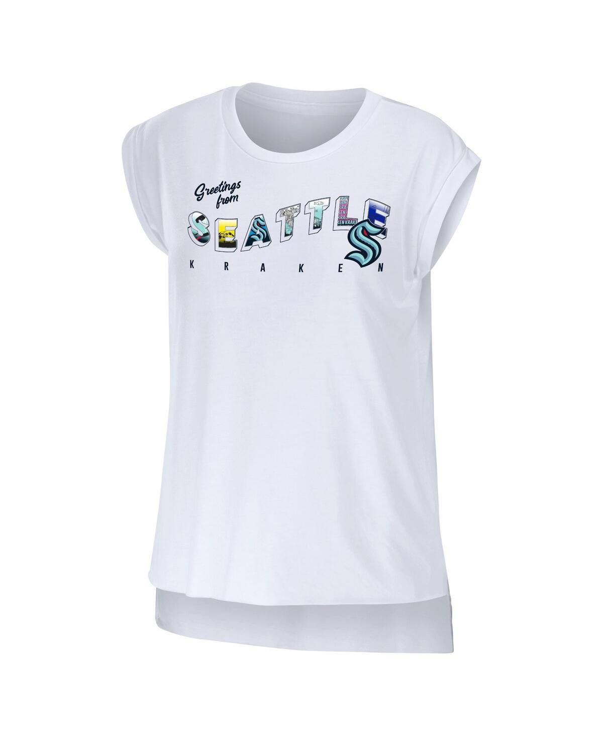 Shop Wear By Erin Andrews Women's  White Seattle Kraken Greetings From Muscle T-shirt