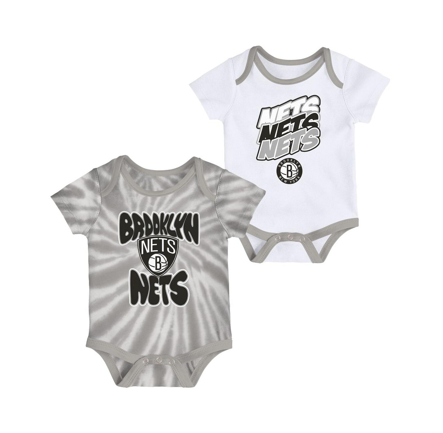 Infant Boys and Girls White, Gray Brooklyn Nets Tie-Dye Two-Pack Bodysuit Set