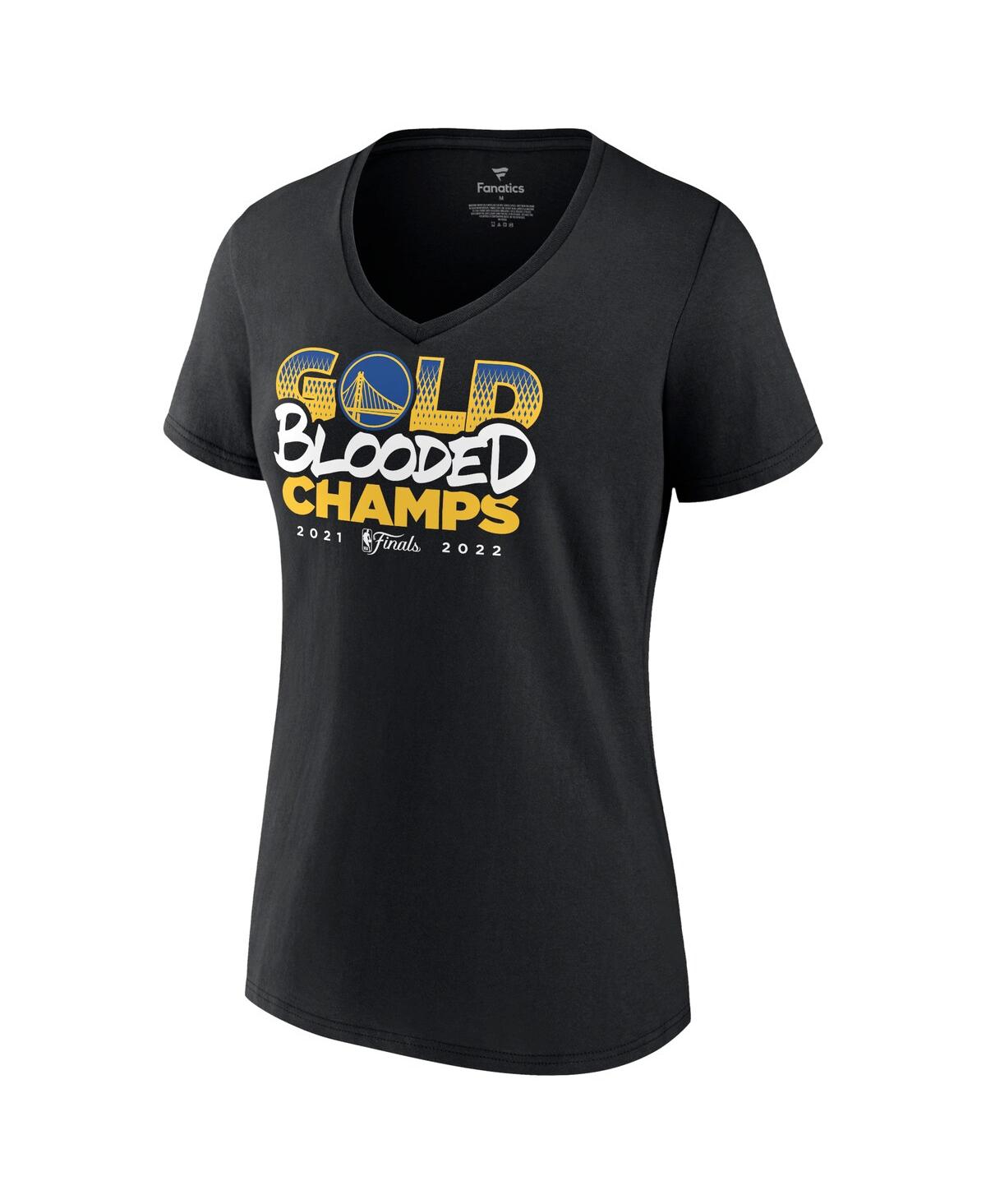 Women's FanaticsGolden State Warriors 2022 Nba Finals Champions Gold Blooded V-Neck T-shirt - Black