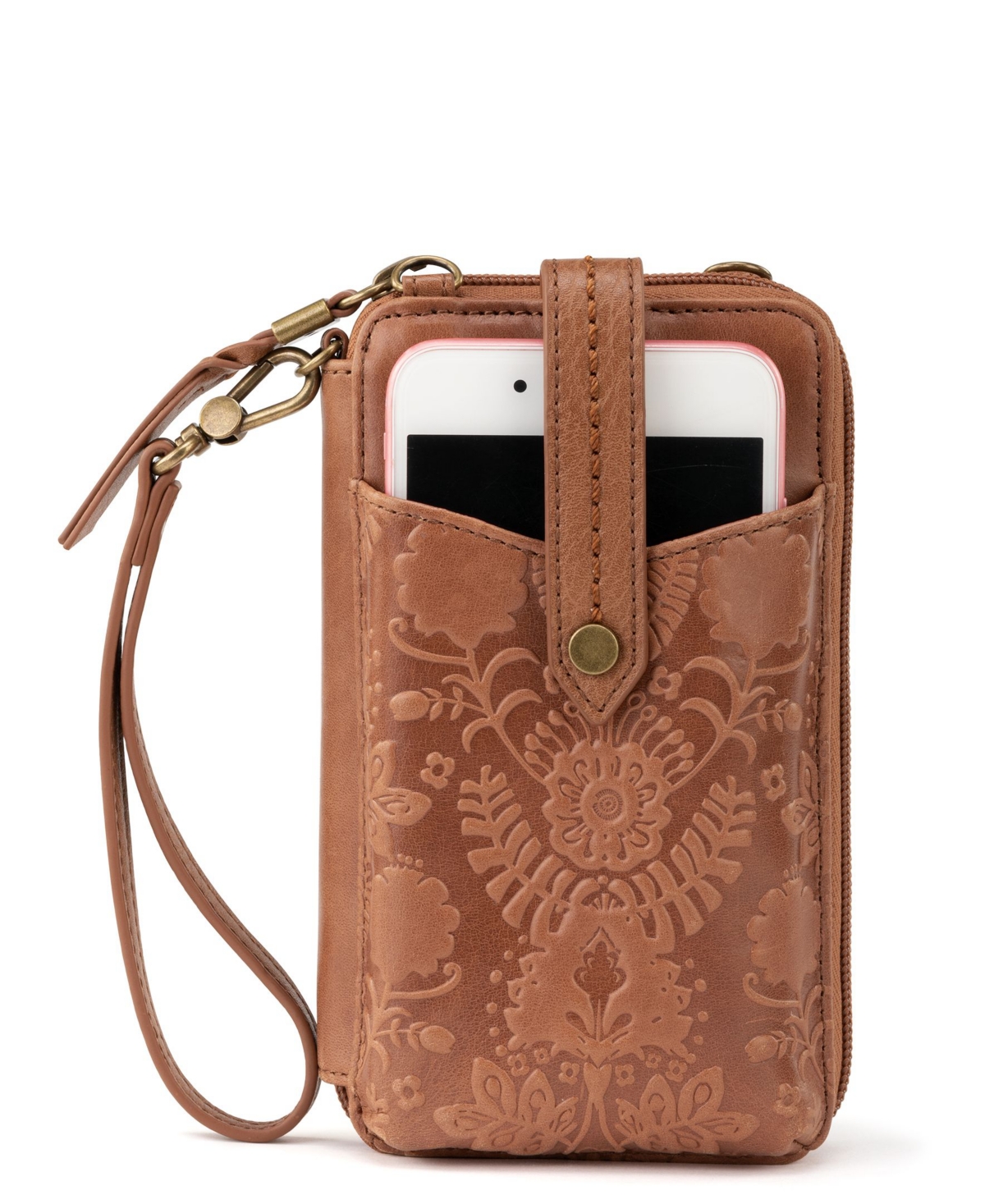 Women's Silverlake Smartphone Crossbody Handbag - Tobacco Floral Embossed