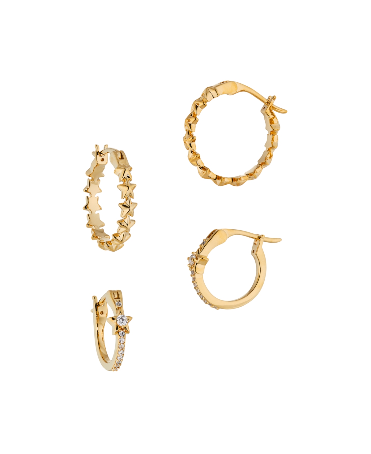 Small Hoop Earrings in 18K Gold Plated Brass Set 4 Pieces - K Gold Plated