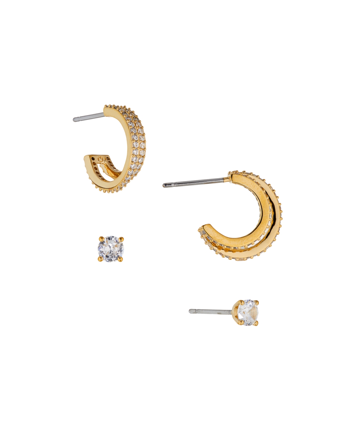 Ava Nadri Small Hoop and Stud Earring in Silver-Tone Brass Set 4 Pieces