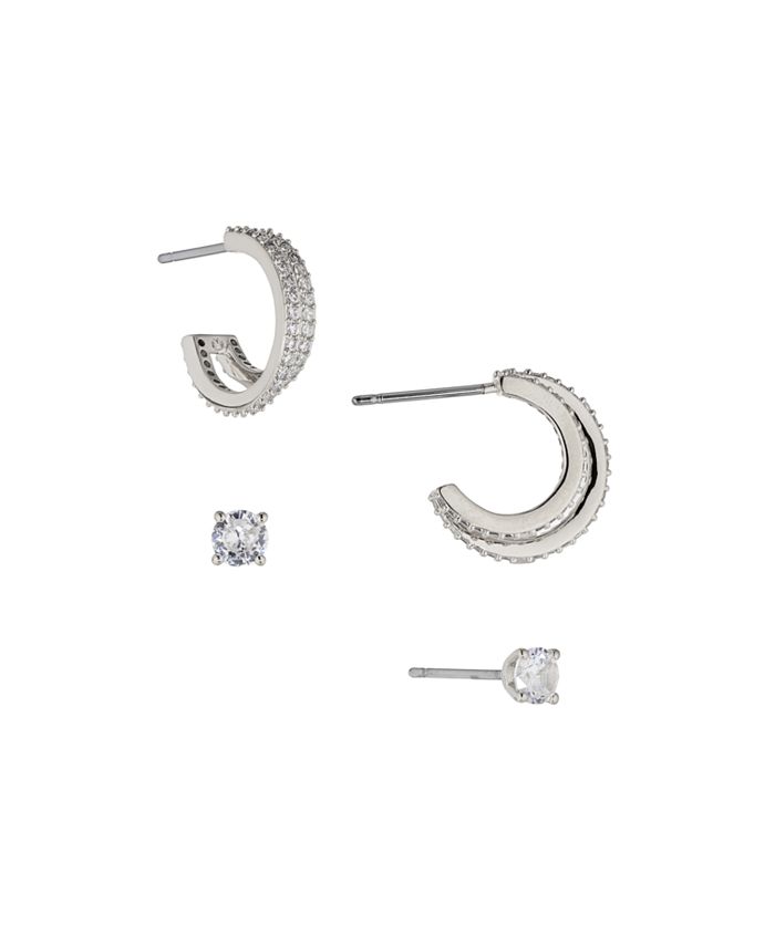 AVA NADRI Small Hoop and Stud Earring in SilverTone Brass Set 4 Pieces