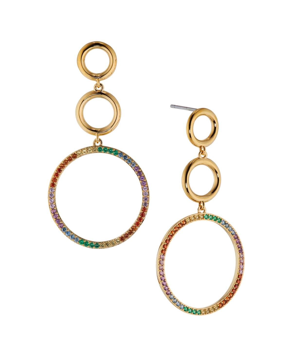 Multi Color Circle Drop Earring in 18K Gold Plated Brass - Multi/ K Gold Plated