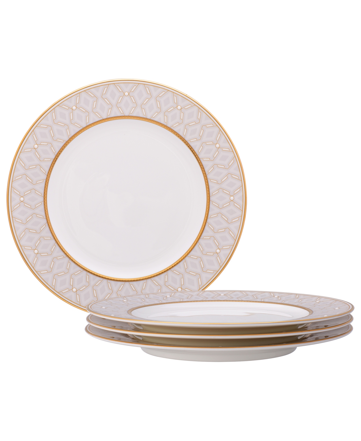 Noritake Noble Pearl Set Of 4 Salad Plates, 8-1/2" In White And Gold
