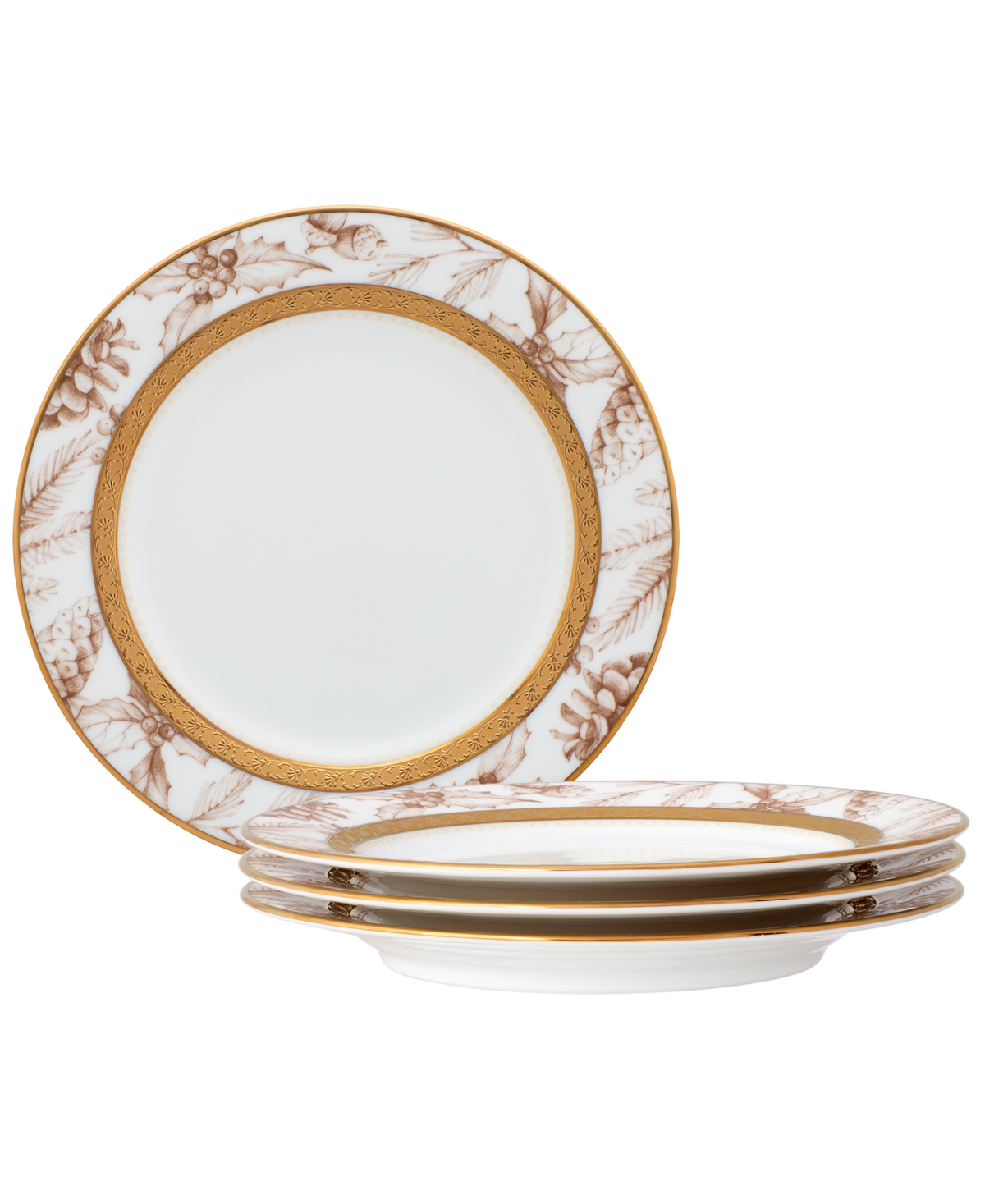 Noritake Charlotta Gold Set Of 4 Holiday Harvest Appetizer Plates, 6-1/4" In White And Gold