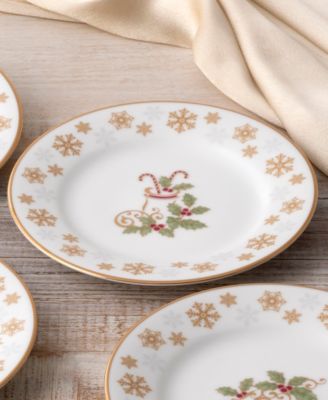 Holly & Berry Gold Set of 4 Holiday Assorted Appetizer Plates, 6.25"