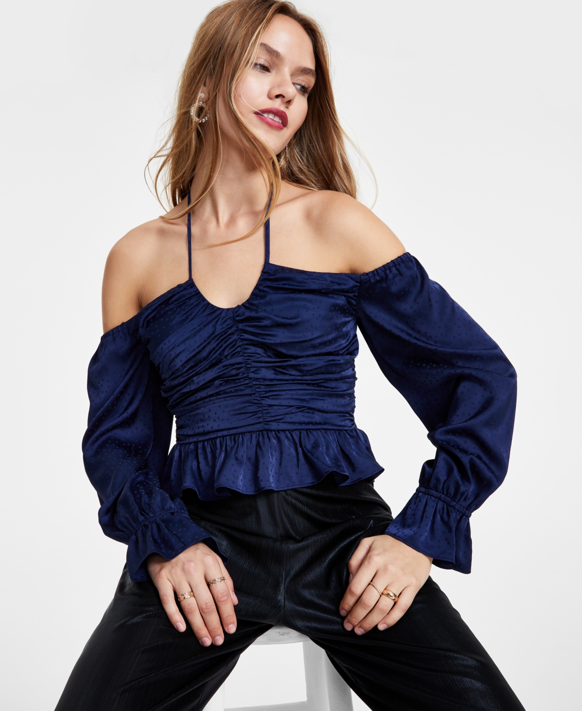 Leyden Women's Dotted Off-The-Shoulder Halterneck Top