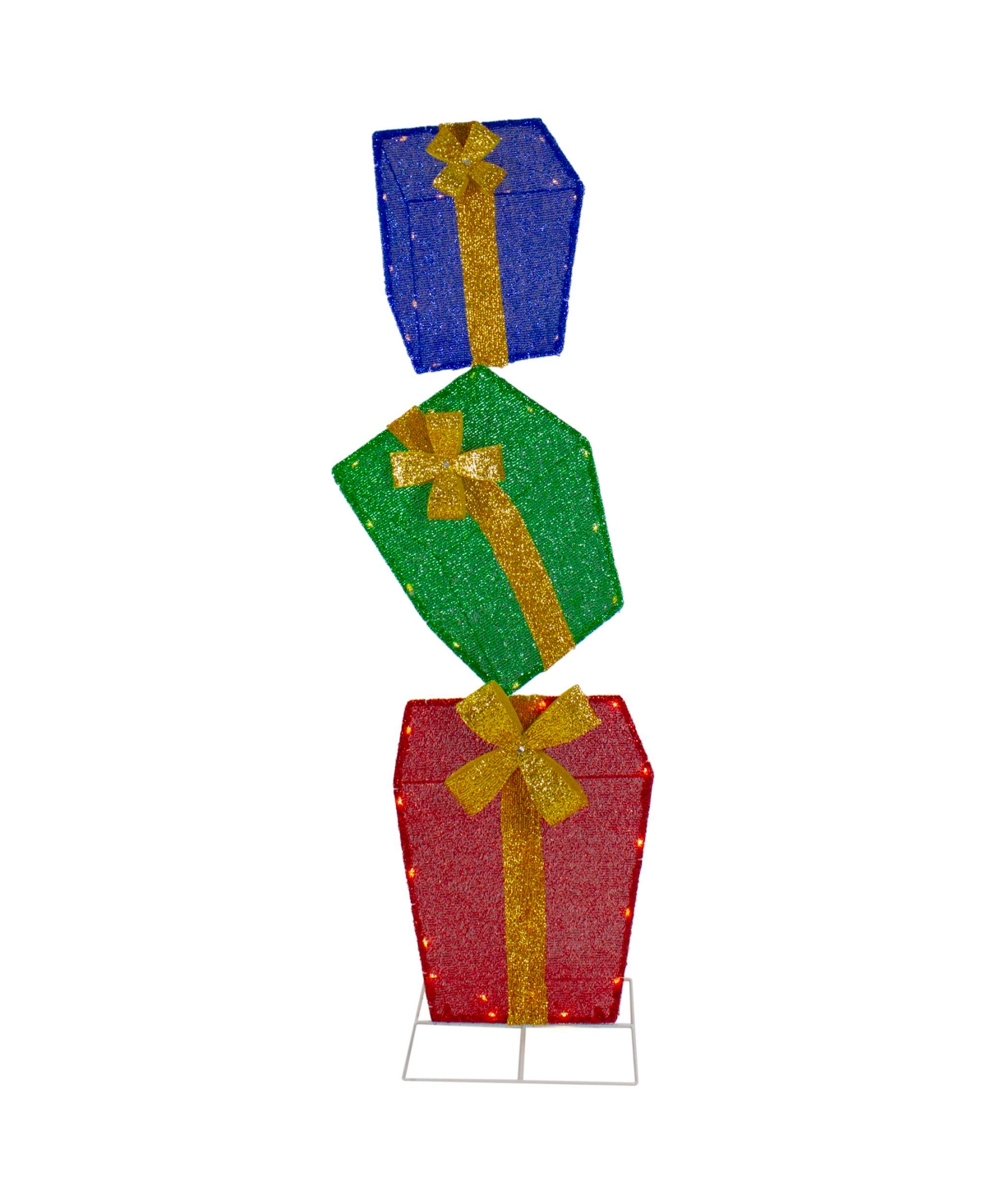 Northlight Led Lighted Tinsel Stacked Gift Boxes Outdoor Christmas Decoration, 48" In Green
