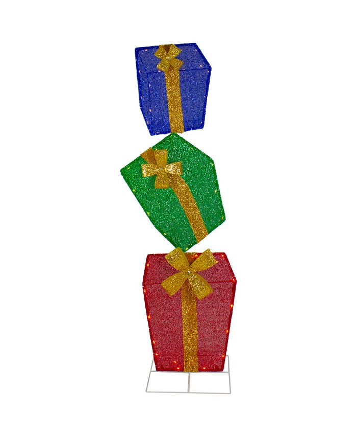 Northlight Led Lighted Tinsel Stacked Gift Boxes Outdoor Christmas ...