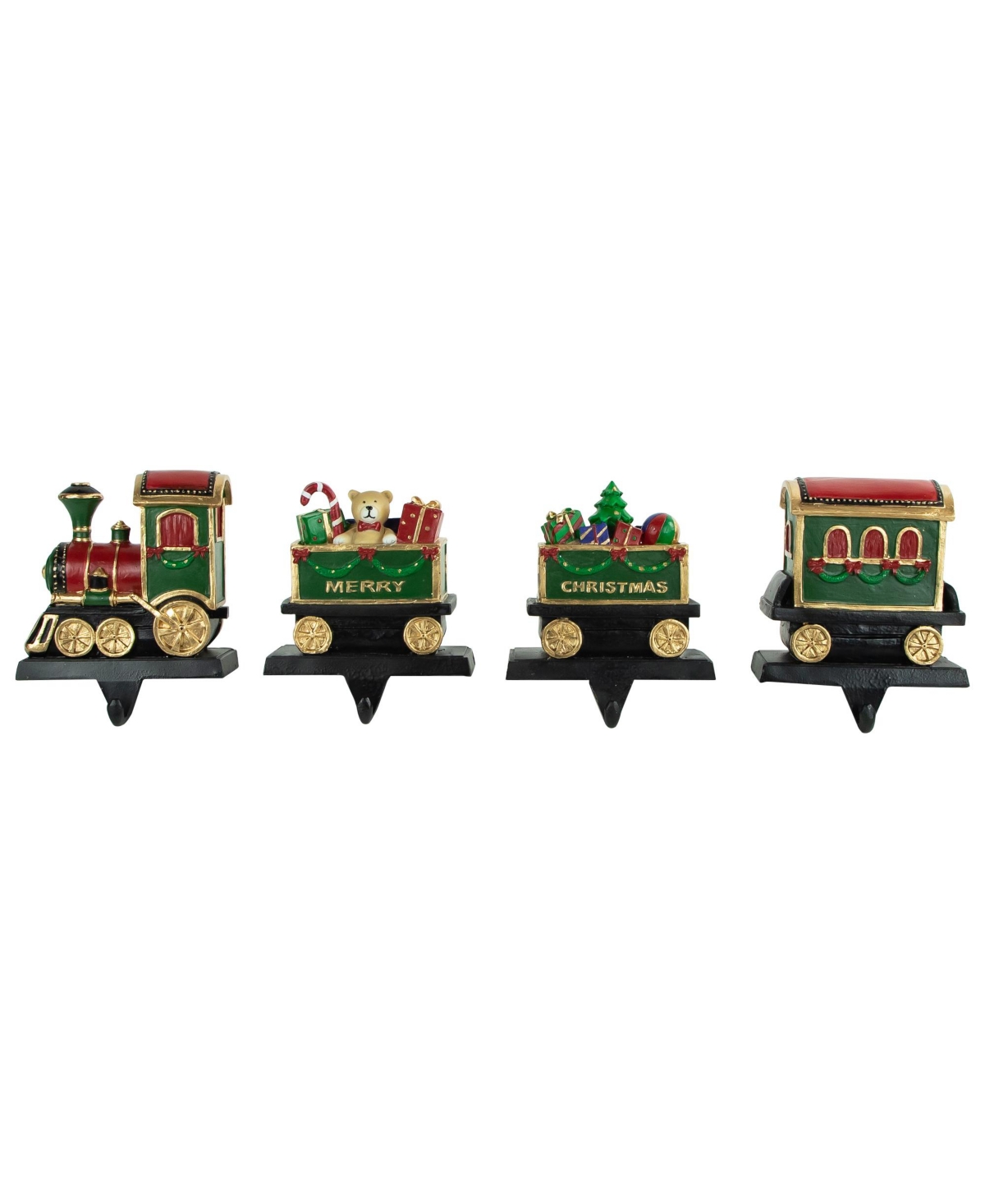 Northlight 4.75" Merry Christmas Train Stocking Holders, Set Of 4 In Red