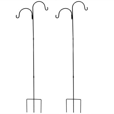 Outdoor Heavy-Duty Steel Hanging Bird Feeder Plant Double Shepherd Hooks - 84" - Black - 2pk