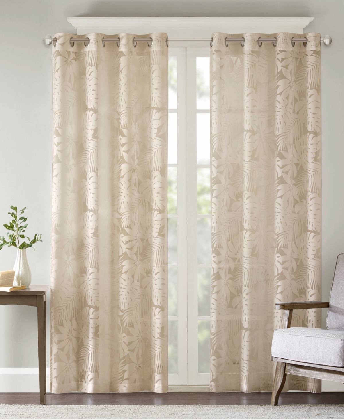 Leilani Palm Leaf Burnout Window Sheer Curtain - Natural