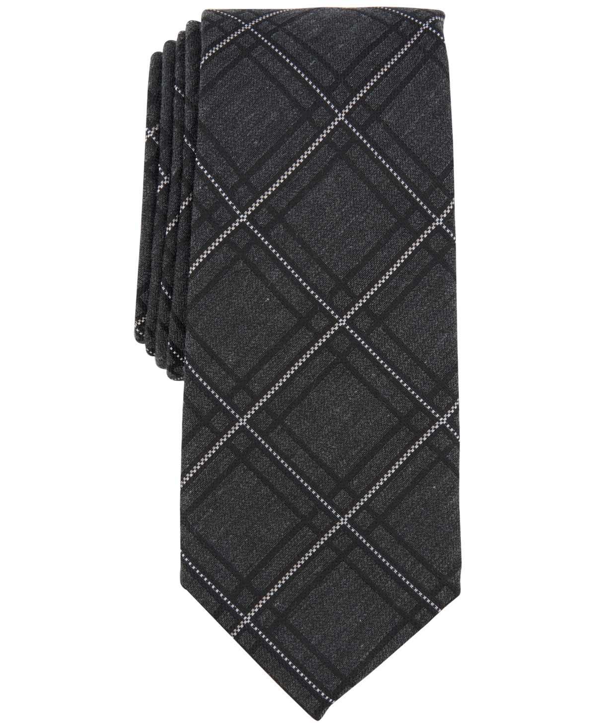 Alfani Men's Rocky Grid Tie, Created For Macy's In Charcoal