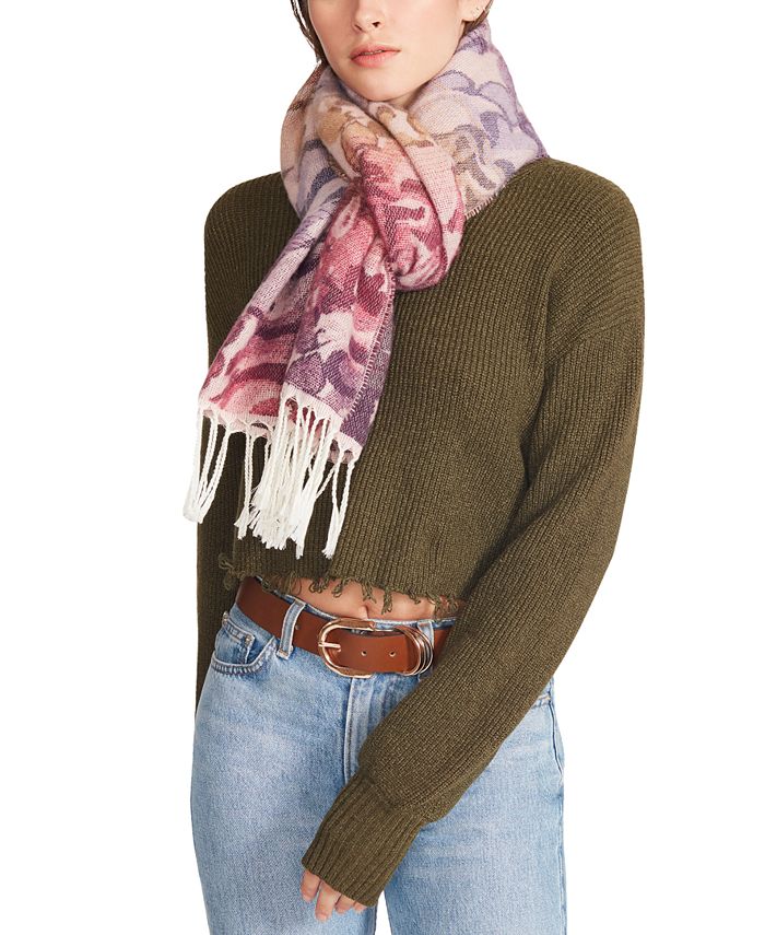 Steve Madden Women's Vibrant Rose Jacquard Blanket Scarf With Fringe