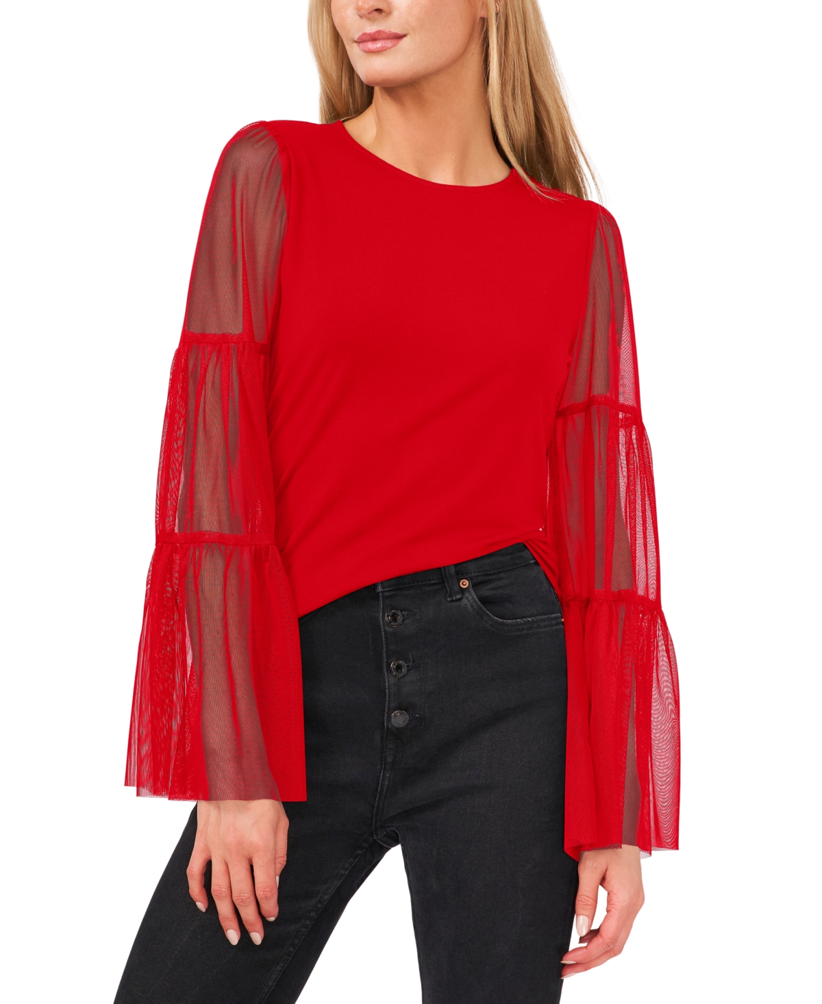 Vince Camuto Women's Mesh Bell-Sleeve Top