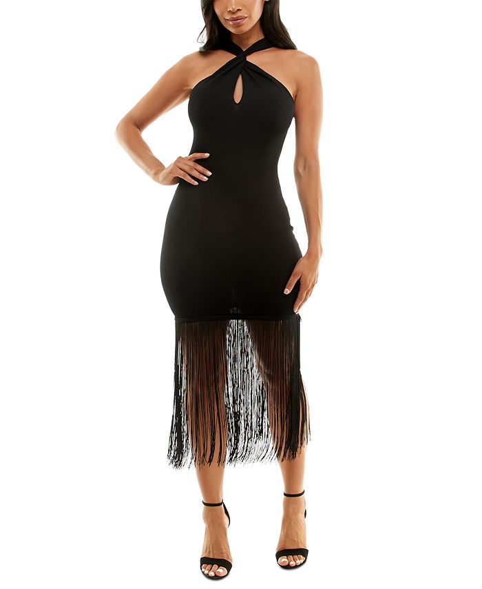 bebe Fringe Hem Keyhole Cutout Twisted Neck Dress Macy s