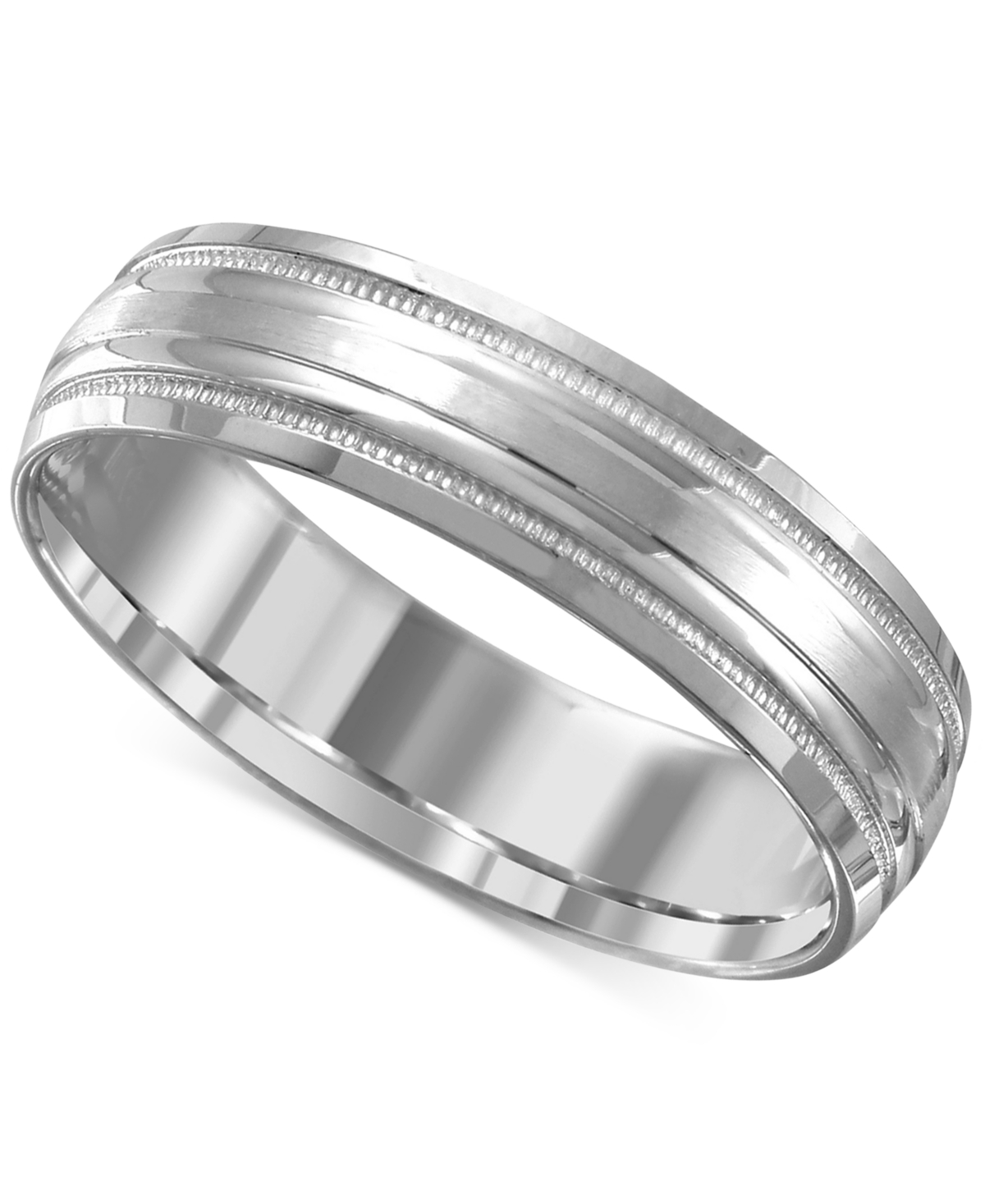 Macy's Men's High-polished Etched Wedding Band In 14k White Gold