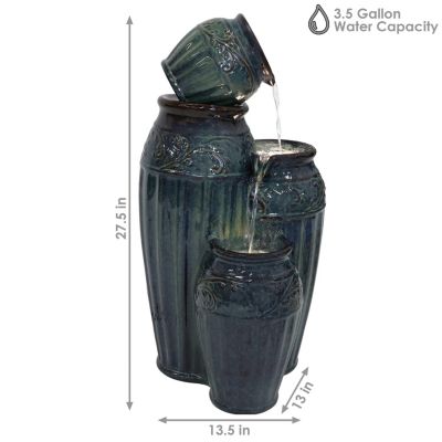 Tour de Vase Ceramic 27-Inch Outdoor Water Fountain - LED Lights - Electric Submersible Pump with Adjustable Flow
