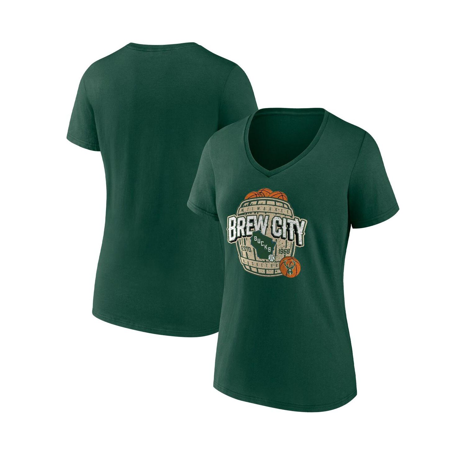 Women's Hunter Green Milwaukee Bucks Hometown Collection Brew City V-Neck T-shirt