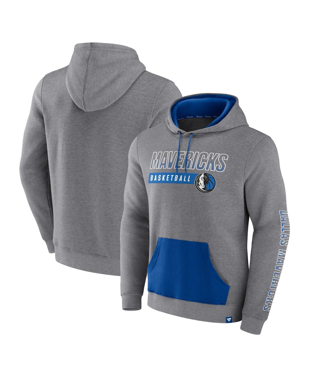 FANATICS MEN'S FANATICS BRANDED HEATHERED GRAY DALLAS MAVERICKS OFF THE BENCH COLOR BLOCK PULLOVER HOODIE