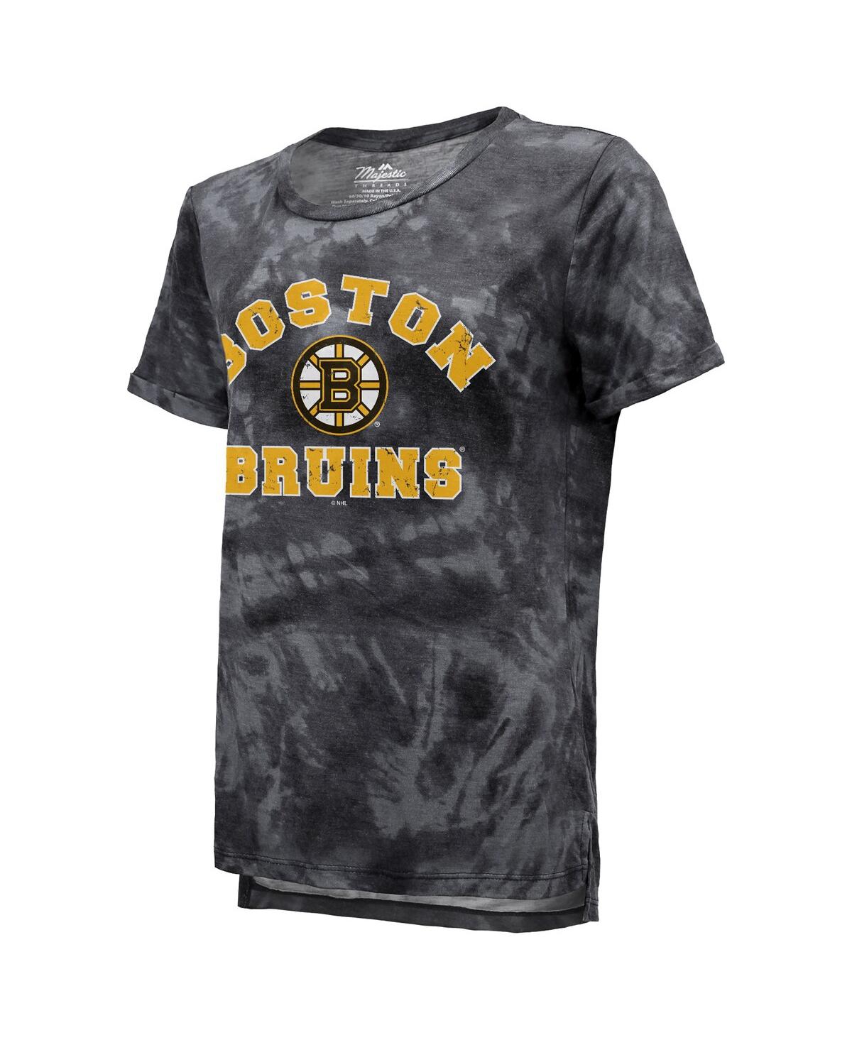 Shop Majestic Women's  Threads Black Boston Bruins Boyfriend Tie-dye Tri-blend T-shirt