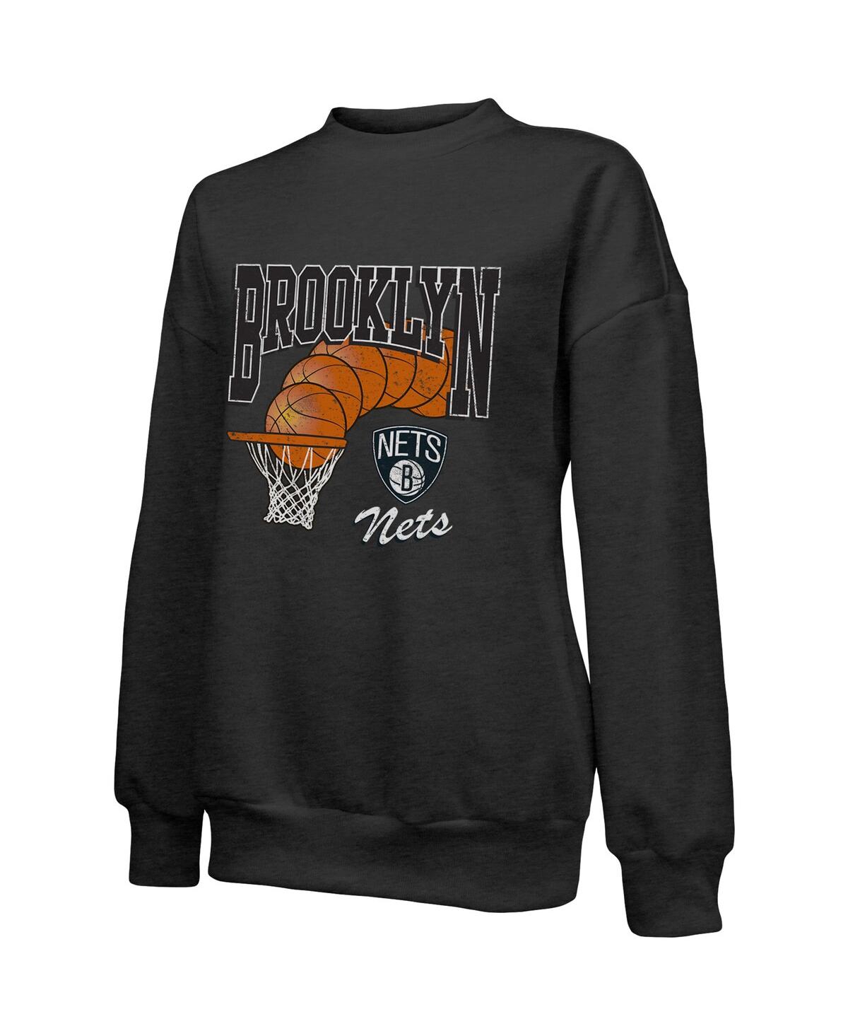 Shop Majestic Women's  Threads Black Brooklyn Nets Bank Shot Pullover Tri-blend Sweatshirt