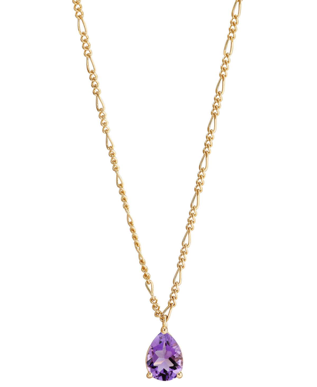 Macy's Amethyst Pear Solitaire Pendant Necklace (1 Ct. T.w.) In 14k Gold-plated Sterling Silver, 16" + 2" E