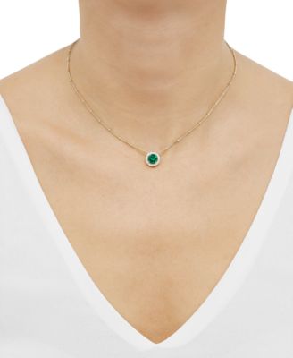 Lab-Created Emerald (1-1/5 ct. t.w.) & Lab-Created White Sapphire (1/6 ct. t.w.) Halo Pendant Necklace in 14k Gold-Plated Sterling Silver 16" + 2" extender