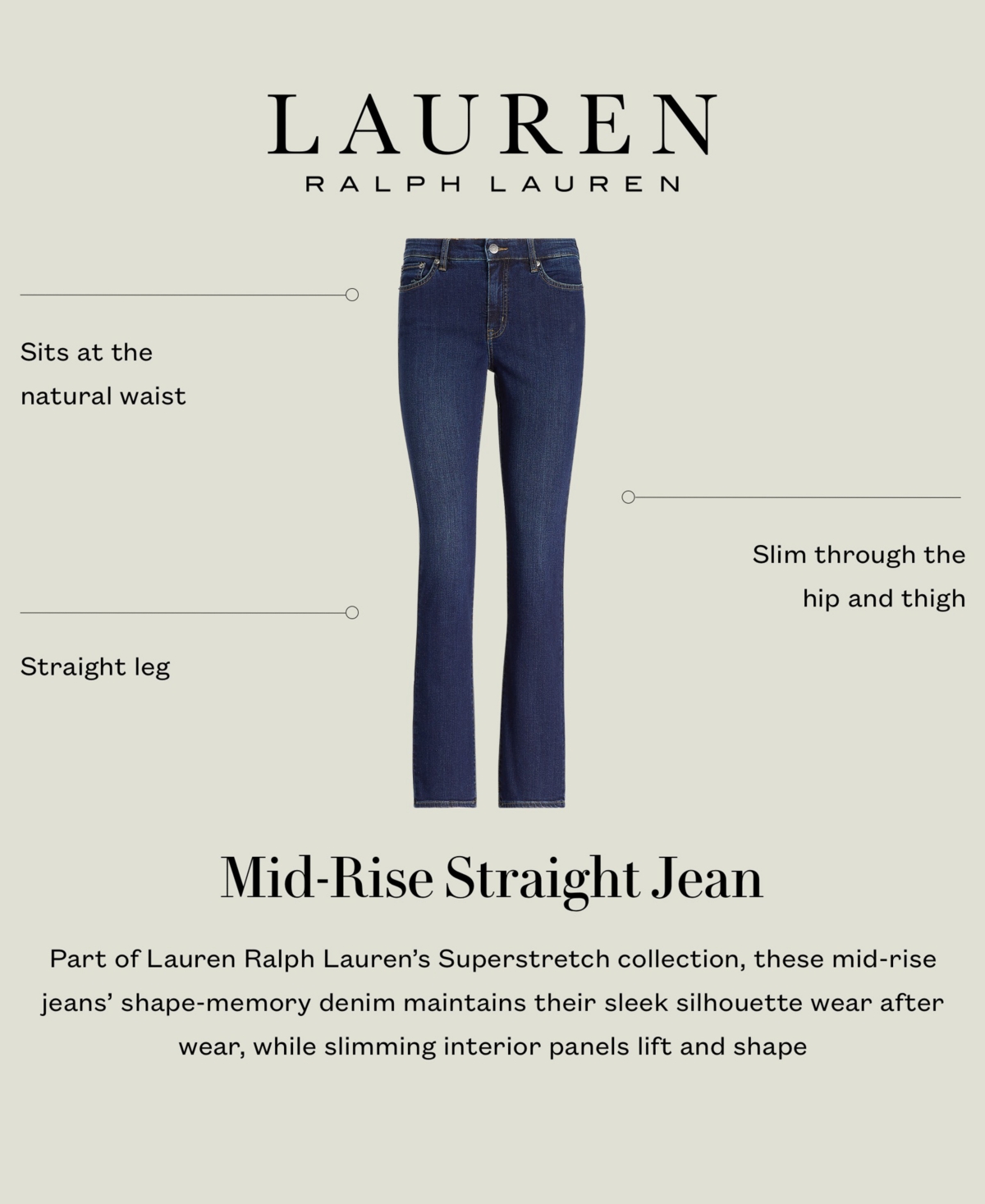 Shop Lauren Ralph Lauren Super Stretch Premier Straight Jeans, Regular And Short Lengths In Dark Rinse Wash