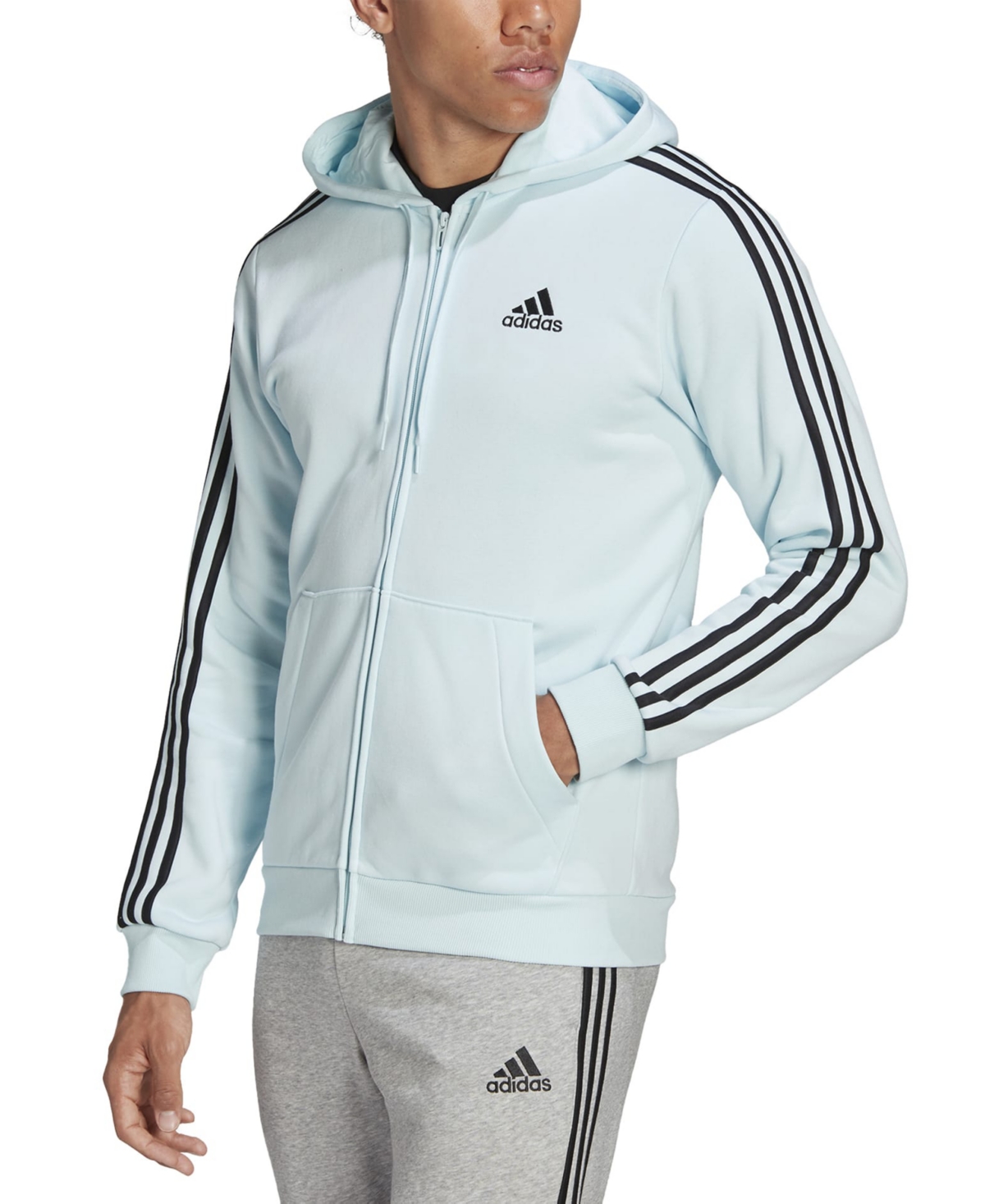 Originals Adidas Men's Essentials Fleece 3-stripe Full-zip Hoodie In Almost Blue | ModeSens