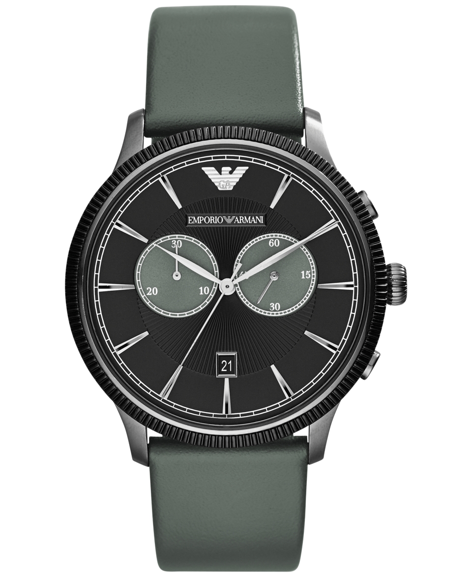 Emporio Armani Mens Chronograph Gray Leather Strap Watch 43mm AR1794