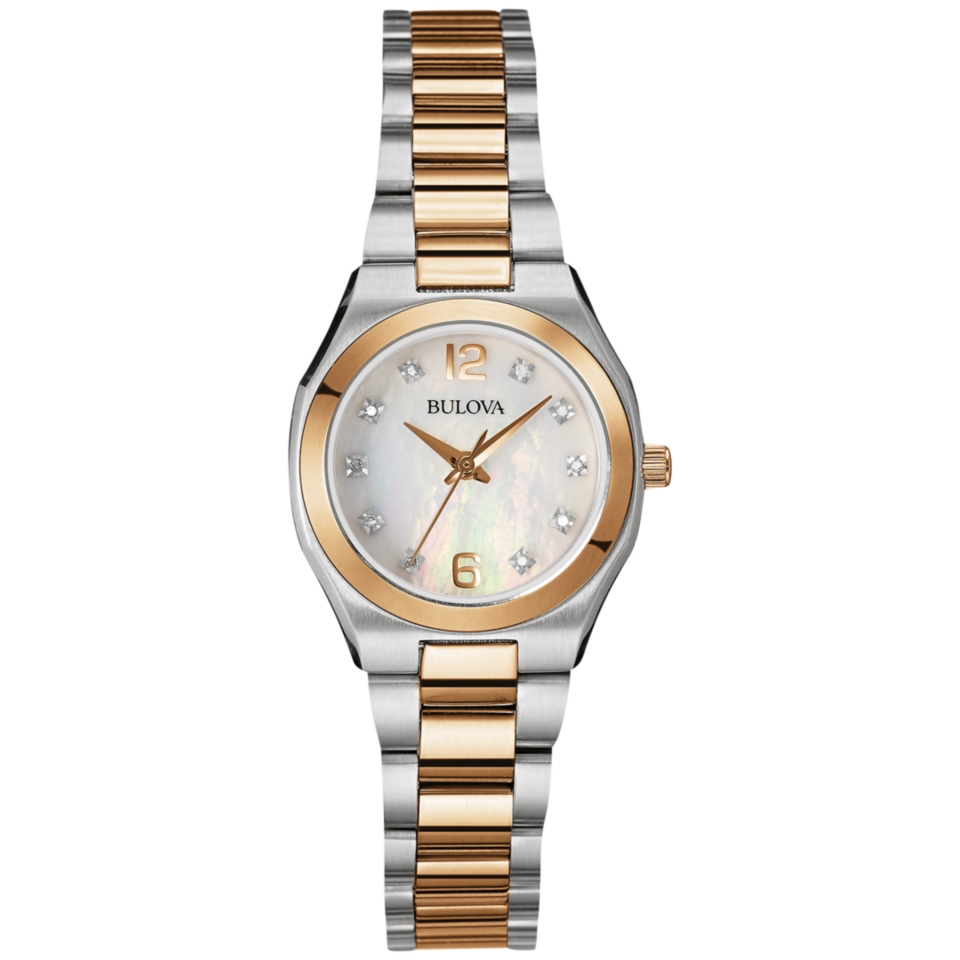 Bulova Womens Diamond Accent Two Tone Stainless Steel Bracelet Watch
