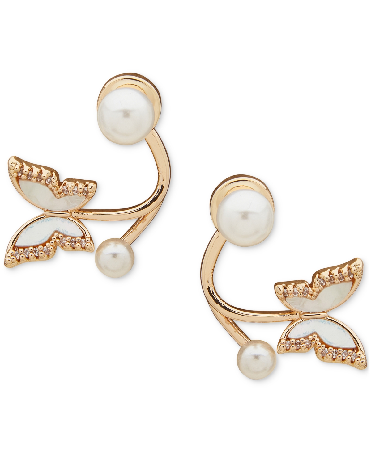 Gold-Tone Mother-of-Pearl Butterfly Drop Earrings - White