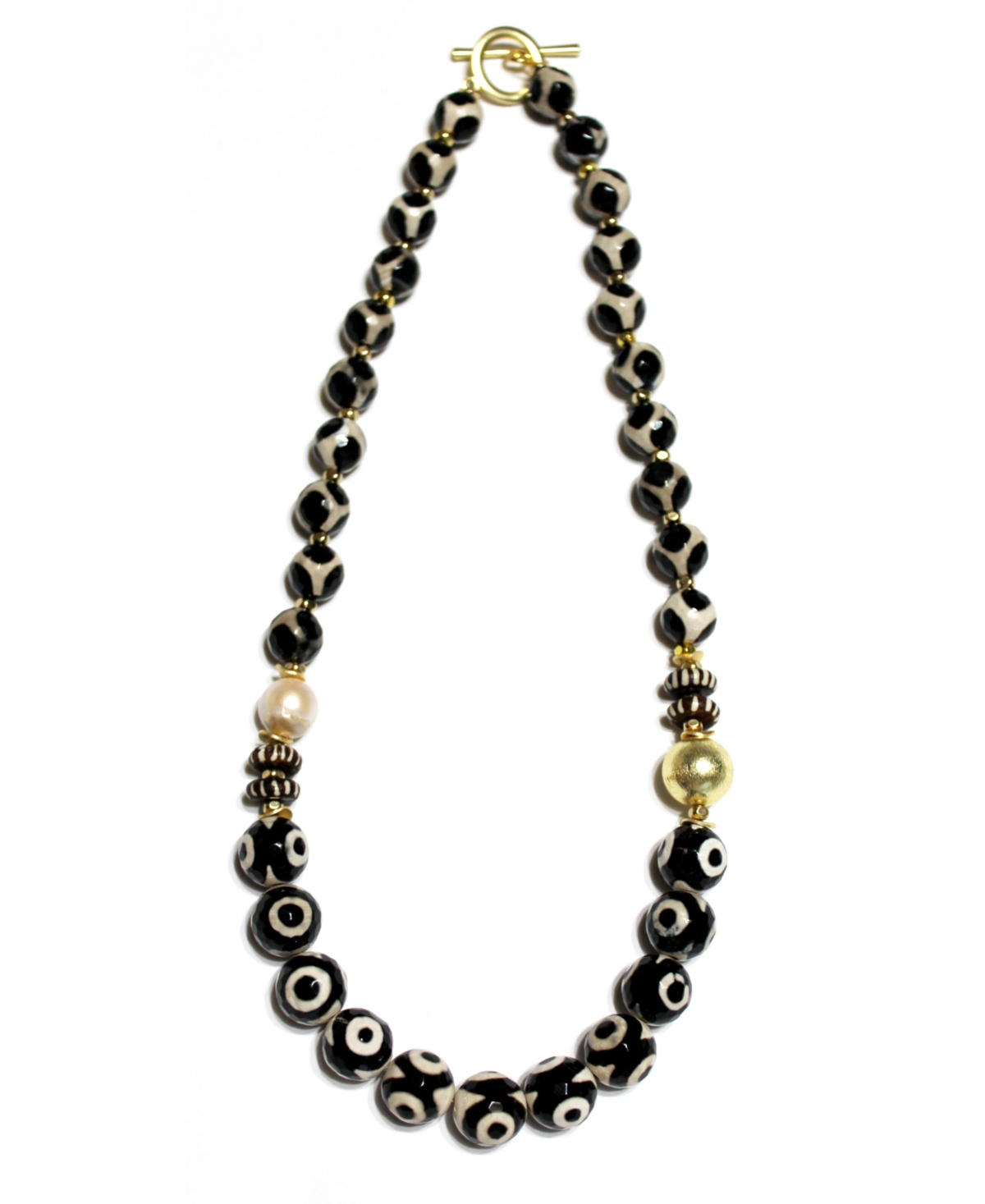 Michael Gabriel Designs Black Dahlia Tibetan Agate Beads and Genuine Pearl Necklace