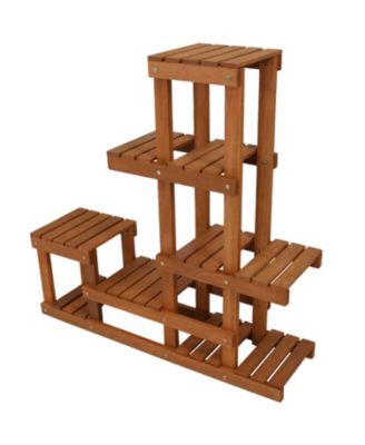 36-Inch Meranti Wood Indoor/Outdoor Multi-Tiered Plant Stand with Teak Oil Finish