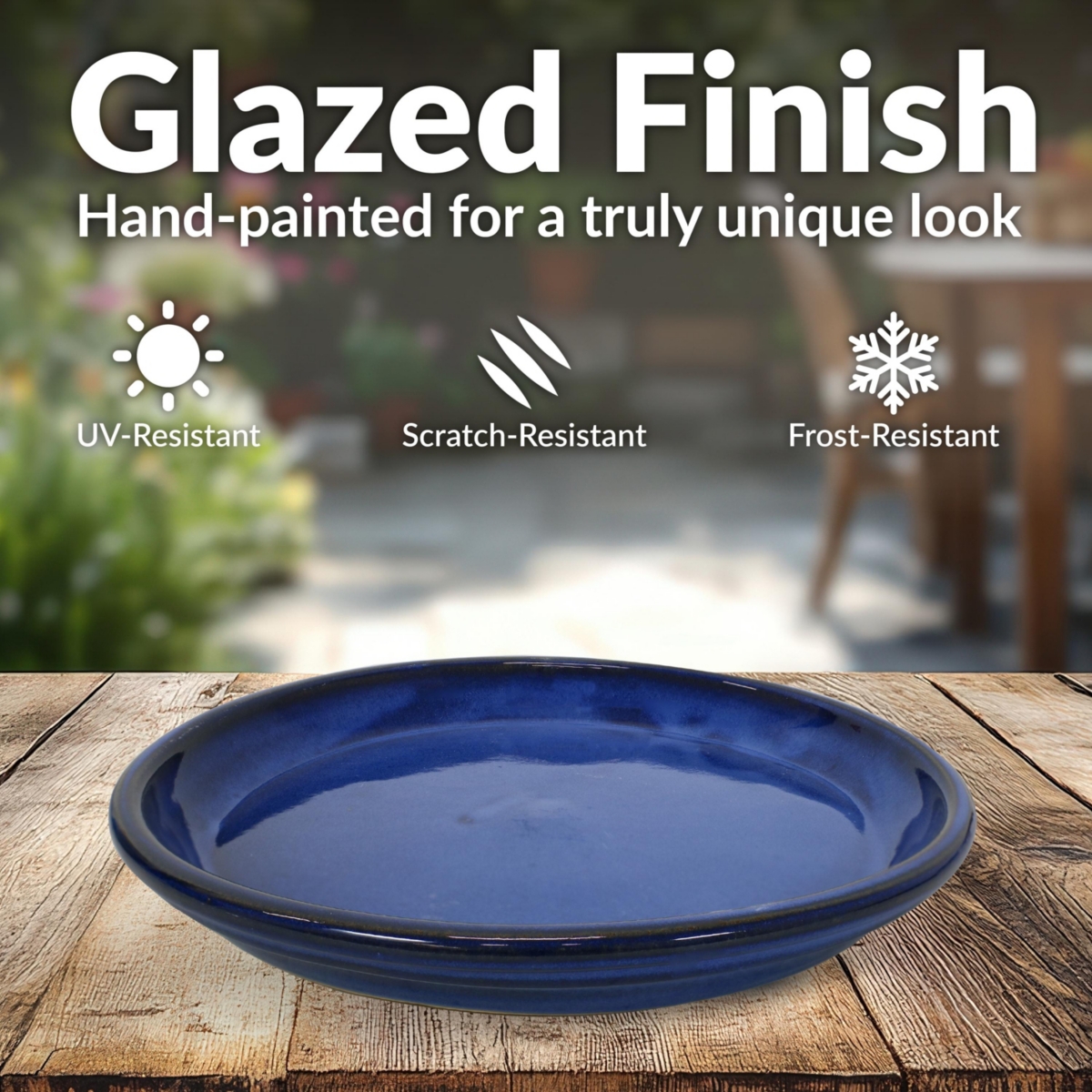 Sunnydaze Decor Glazed Ceramic Flower Pot/Plant Saucer - Blue - Set of 2