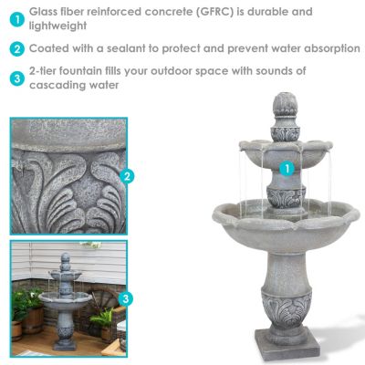 50-Inch 2-Tier French Garden Outdoor Water Fountain - Glass Fiber Reinforced Concrete Construction - Dusty Gray